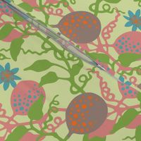 Lilikoi Hawaiian Tropical Passion Fruit Floral Botanical in Pink Green Gray Blue on Light Green - UnBlink Studio by Jackie Tahara