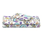 Peanut Butter and Jelly Sandwich Grape Jelly on White,  Large Scale  Novelty Fabric - Colorful Illustrated Design"