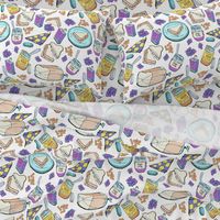 Peanut Butter and Jelly Sandwich Grape Jelly on White,  Large Scale  Novelty Fabric - Colorful Illustrated Design"