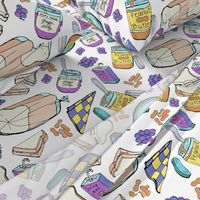 Peanut Butter and Jelly Sandwich Grape Jelly on White,  Large Scale  Novelty Fabric - Colorful Illustrated Design"