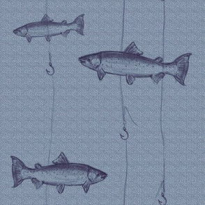 Steelhead Trout Sketch Blue on Blurlap