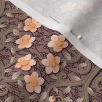 Peach and Gray Buttercup Flower Damask