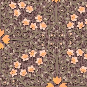 Peach and Gray Buttercup Flower Damask