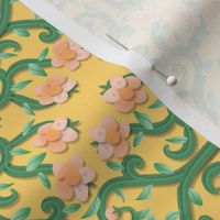 Peach and Green Buttercup Flower Damask