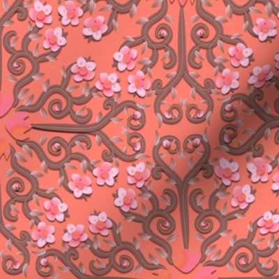 Coral Buttercup Flower Damask
