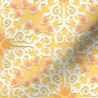 Peach and Whtie Buttercup Flower Damask