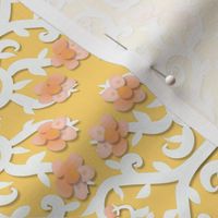 Peach and Whtie Buttercup Flower Damask