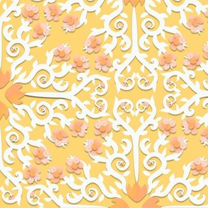 Peach and Whtie Buttercup Flower Damask