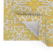 Yellow and White Buttercup Flower Damask