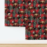 Buffalo Bear Plaid, Cozy Lumberjack Red Gingham Check, Pine Tree Forest, Brown Bear, Wild Brown Bears Animal Pattern, Red Black Buffalo Plaid, red Plaid, Brown Bear Animal Pattern, Forest Bears and Pine Trees In the Wild Woodland, Woodland Brown Grizzly B