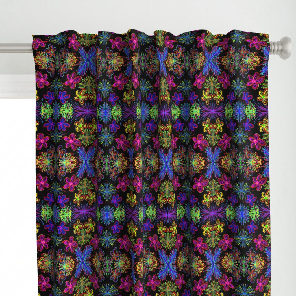 Lush and Lovely Boho Blooms on Black - Large Scale