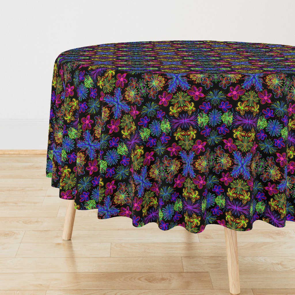 Lush and Lovely Boho Blooms on Black - Large Scale