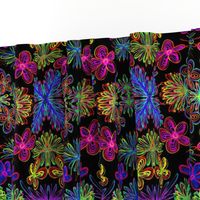 Lush and Lovely Boho Blooms on Black - Large Scale