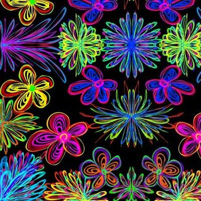 Colourful Boho Posies on Black - Large Scale