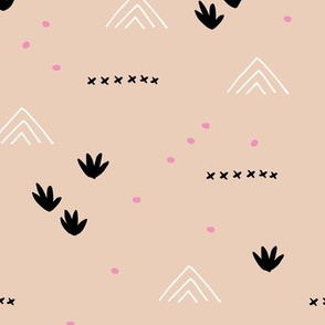 Paper cut and mudcloth minimal abstract design ethnic boho summer beige black pink girls