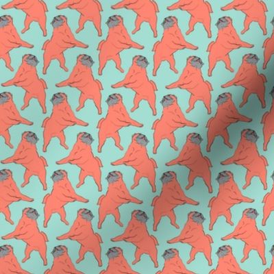 Small Mod LCP dancing Pugs - Coral and Mint