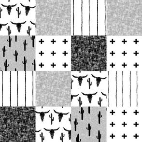 western wholecloth - 6" squares - black and white cheater quilt, cheater quilt, quilt top fabric, nursery quilt, black and white, bw, - 6 inches