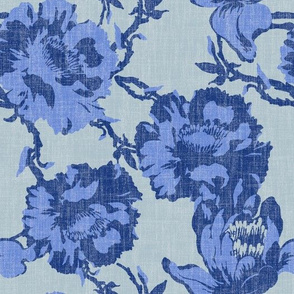 big tropical florals in periwinkle