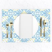 Blue Eggshell and White Buttercup Flower Damask