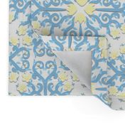 Blue Eggshell and White Buttercup Flower Damask