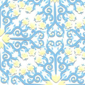 Blue Eggshell and White Buttercup Flower Damask