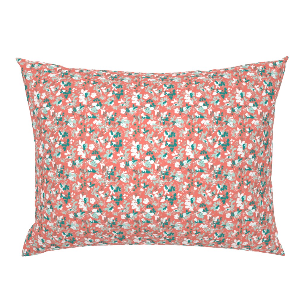 Floral - Coral with Teal, Mint, and White