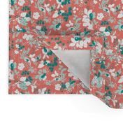 Floral - Coral with Teal, Mint, and White