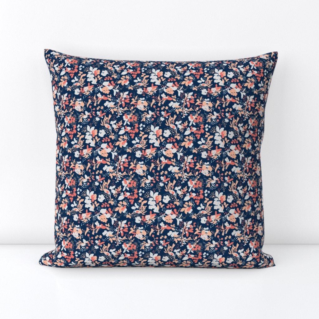 Floral - Navy with Coral, Blush, and White