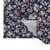 Floral - Navy with Coral, Blush, and White