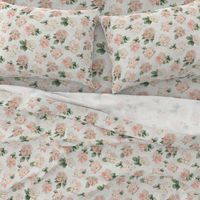 Wild Rose on White Linen, Coral Blush Large Non-directional Floral