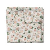 Wild Rose on White Linen, Coral Blush Large Non-directional Floral