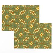 Yellow and Green Buttercup Flower Damask on Brown