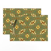 Yellow and Green Buttercup Damask Flowers on Textured Brown