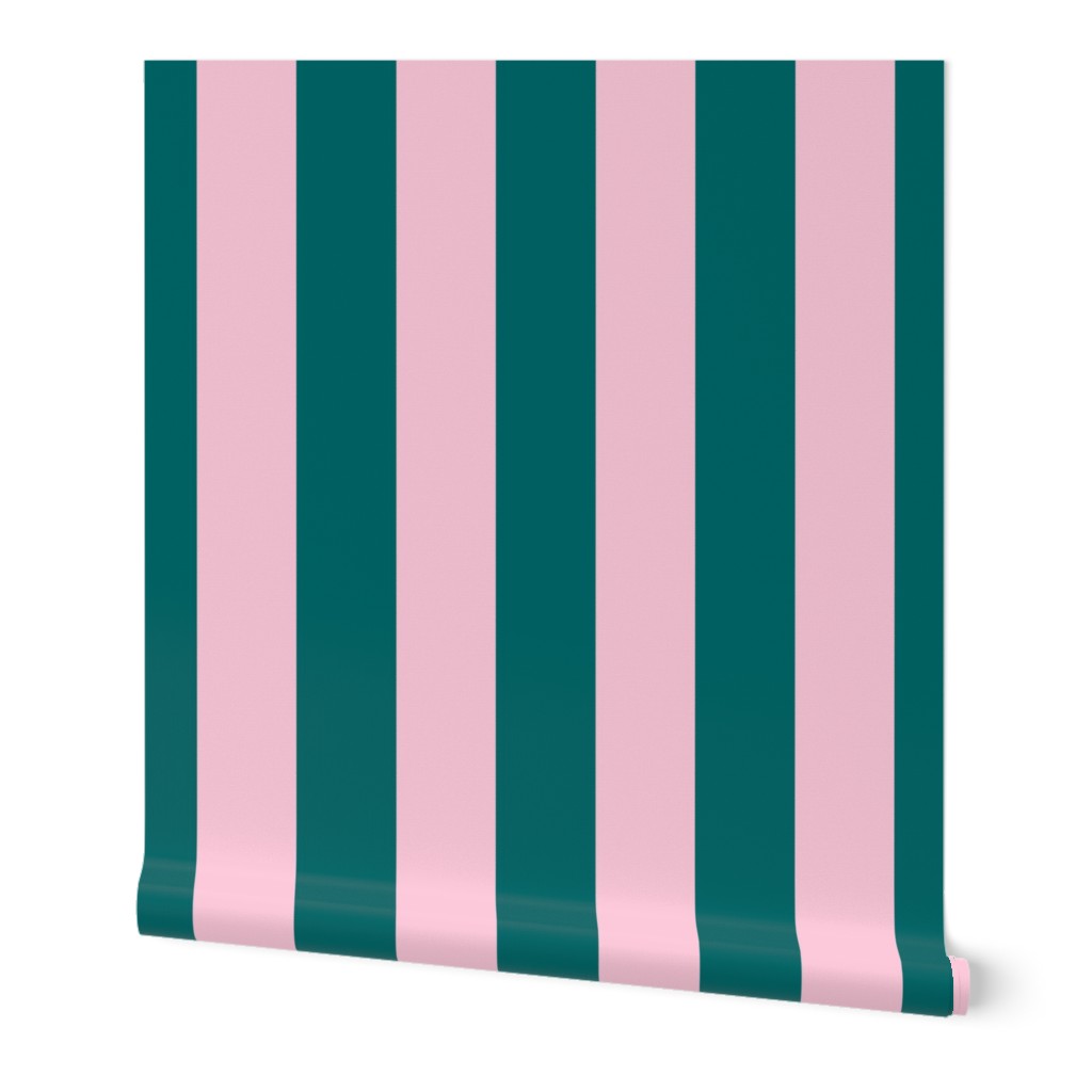 Classic Cabana Stripes in Conch Pink + Dark Teal Green