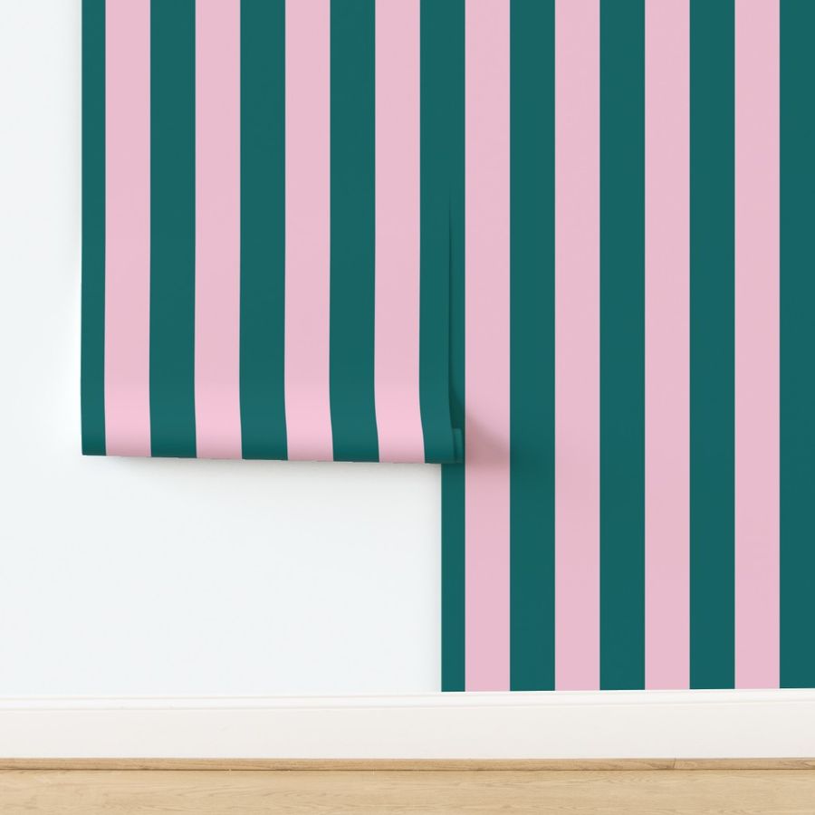 Classic Cabana Stripes in Conch Pink + Dark Teal Green