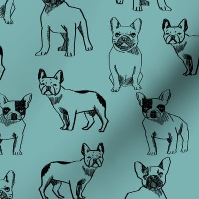 french bulldog fabric - dog fabric, pet fabric, dogs fabric, frenchie fabric, cute dog fabric, french bulldogs fabric - blue