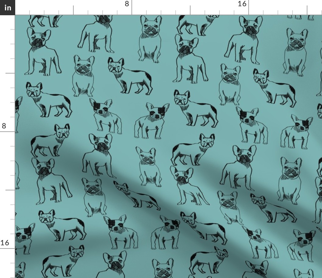 french bulldog fabric - dog fabric, pet fabric, dogs fabric, frenchie fabric, cute dog fabric, french bulldogs fabric - blue