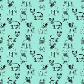 french bulldog fabric - dog fabric, pet fabric, dogs fabric, frenchie fabric, cute dog fabric, french bulldogs fabric - mint