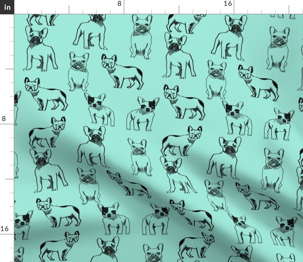 french bulldog fabric - dog fabric, pet fabric, dogs fabric, frenchie fabric, cute dog fabric, french bulldogs fabric - mint