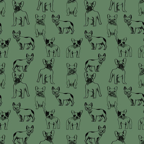 french bulldog fabric - dog fabric, pet fabric, dogs fabric, frenchie fabric, cute dog fabric, french bulldogs fabric - moss
