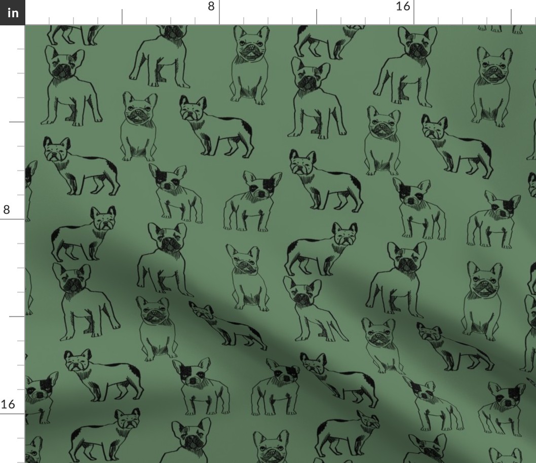 french bulldog fabric - dog fabric, pet fabric, dogs fabric, frenchie fabric, cute dog fabric, french bulldogs fabric - moss