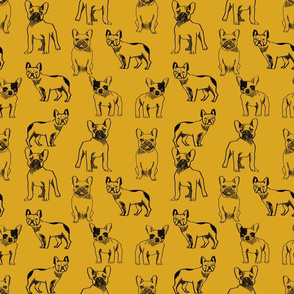 french bulldog fabric - dog fabric, pet fabric, dogs fabric, frenchie fabric, cute dog fabric, french bulldogs fabric - mustard