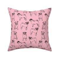 pug dog fabric - pugs, pug fabric, dog fabric, dogs fabric, cute pug dog  - pink
