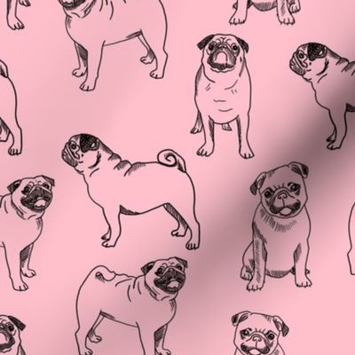 pug dog fabric - pugs, pug fabric, dog fabric, dogs fabric, cute pug dog  - pink