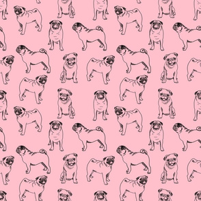 pug dog fabric - pugs, pug fabric, dog fabric, dogs fabric, cute pug dog  - pink