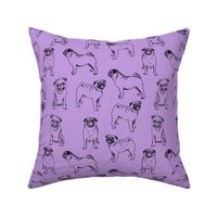 pug dog fabric - pugs, pug fabric, dog fabric, dogs fabric, cute pug dog  -purple