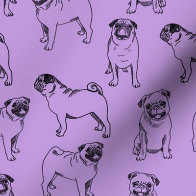 pug dog fabric - pugs, pug fabric, dog fabric, dogs fabric, cute pug dog  -purple