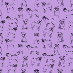 pug dog fabric - pugs, pug fabric, dog fabric, dogs fabric, cute pug dog  -purple