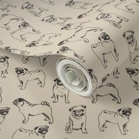 pug dog fabric - pugs, pug fabric, dog fabric, dogs fabric, cute pug dog  - tan