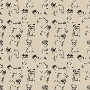 pug dog fabric - pugs, pug fabric, dog fabric, dogs fabric, cute pug dog  - tan